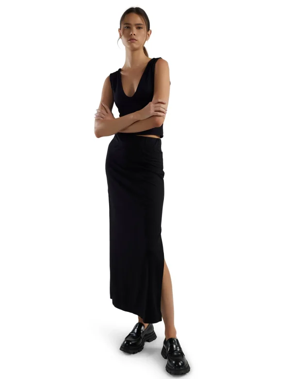 New LES TIEN Max Side Slit Skirt Jet Black