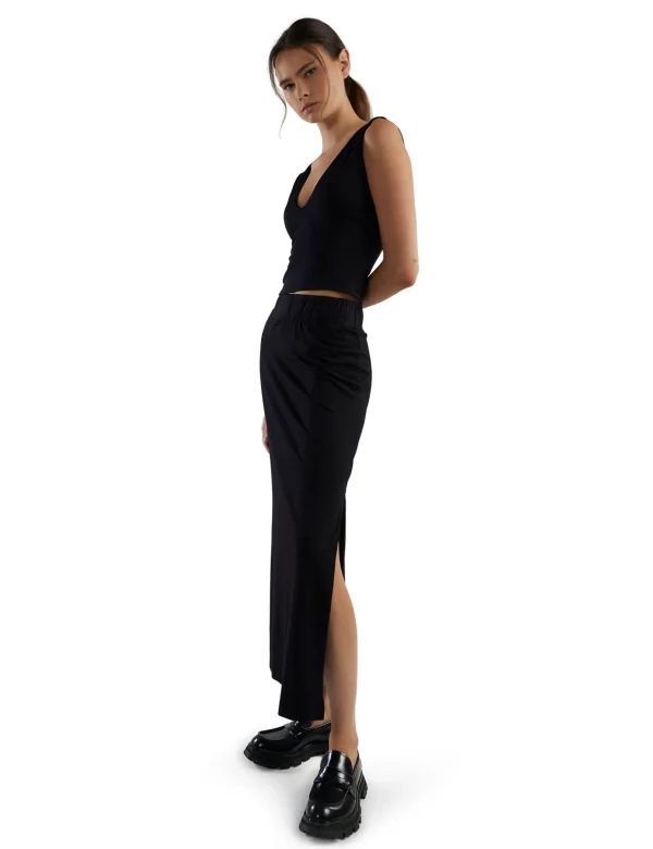 New LES TIEN Max Side Slit Skirt Jet Black