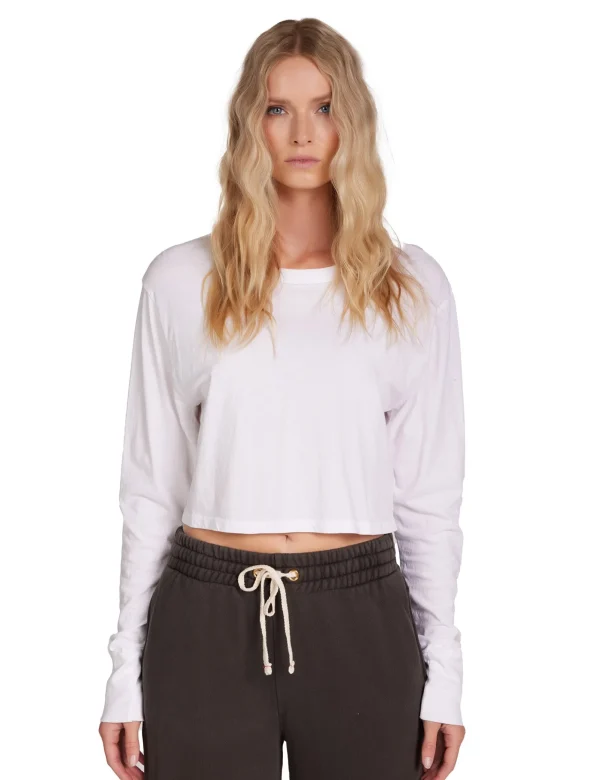 Discount LES TIEN Mert Long Sleeve Crop Tee White