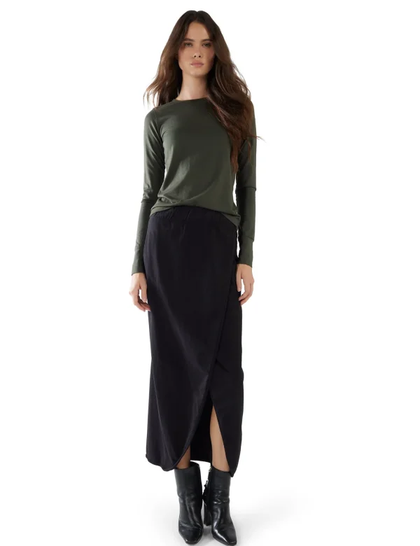 Clearance LES TIEN Milly Scallop Wrap Skirt Jet Black