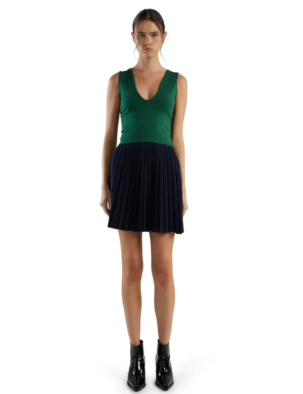 New LES TIEN Paulina Box Pleat Tennis Skirt Navy