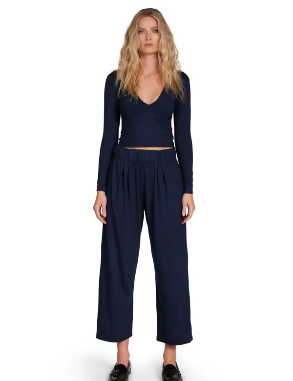 Clearance LES TIEN Penny Pleat Front Pant Navy