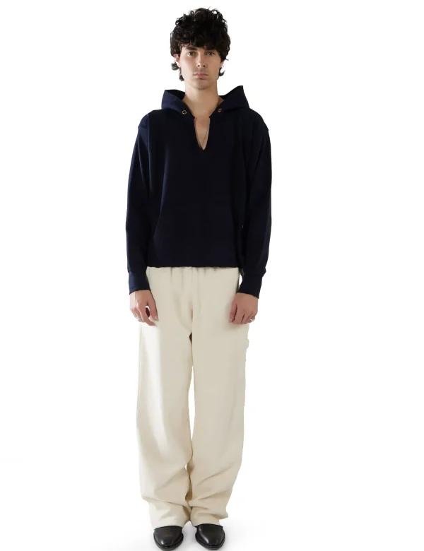 Online LES TIEN Piqué Raw Cropped Hoodie Navy