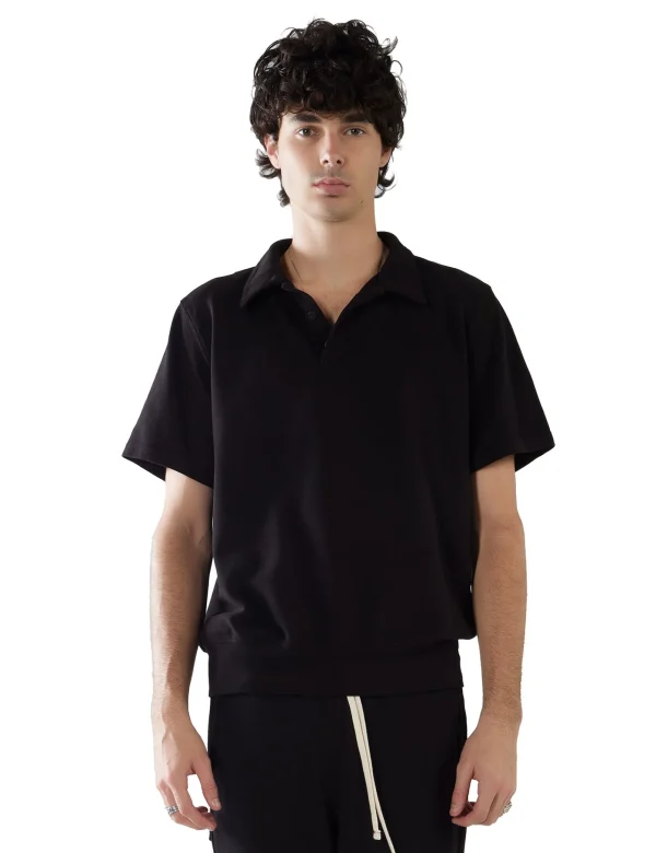 Outlet LES TIEN Piqué S/S Banded Tennis Polo Jet Black