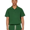 New LES TIEN Piqué S/S Banded Tennis Polo Washed Verde