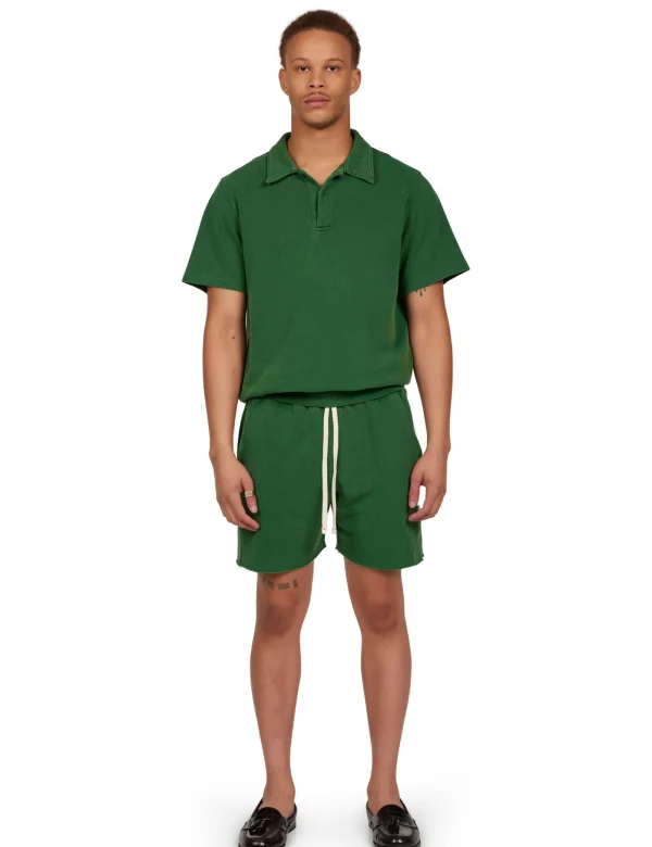 New LES TIEN Piqué S/S Banded Tennis Polo Washed Verde