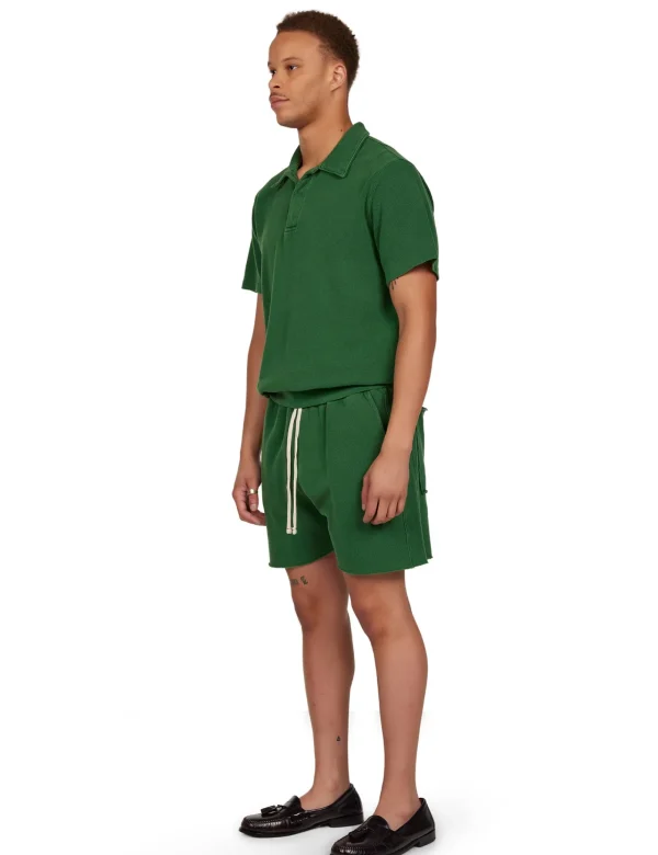 New LES TIEN Piqué S/S Banded Tennis Polo Washed Verde