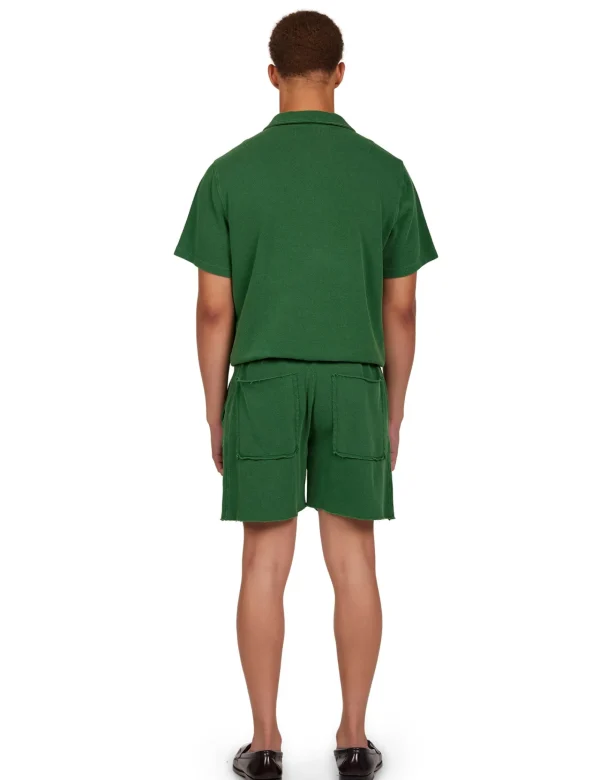 New LES TIEN Piqué S/S Banded Tennis Polo Washed Verde