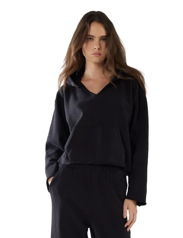 Online LES TIEN Rachel Raw Crop Hoodie Jet Black