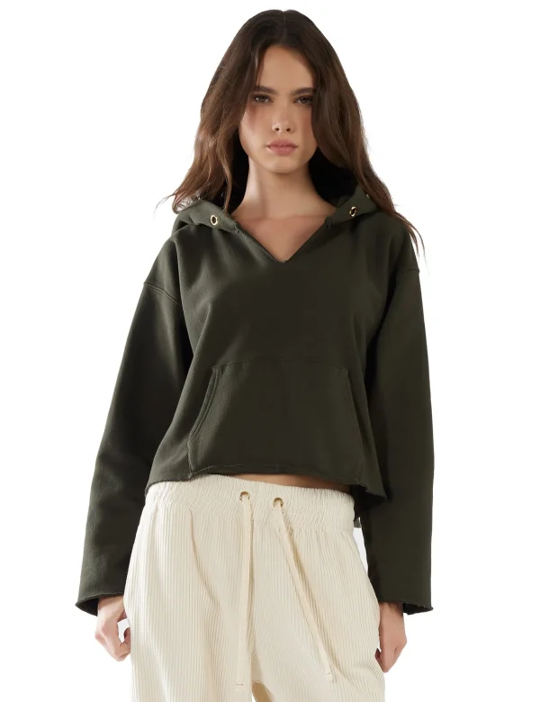 Hot LES TIEN Rachel Raw Crop Hoodie Forest