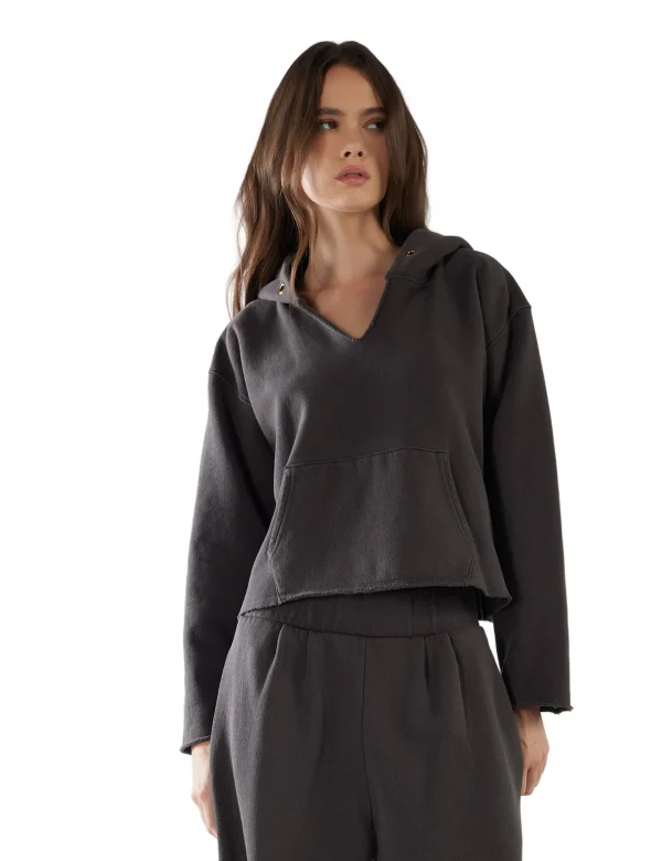 Best LES TIEN Rachel Raw Crop Hoodie Vintage Black