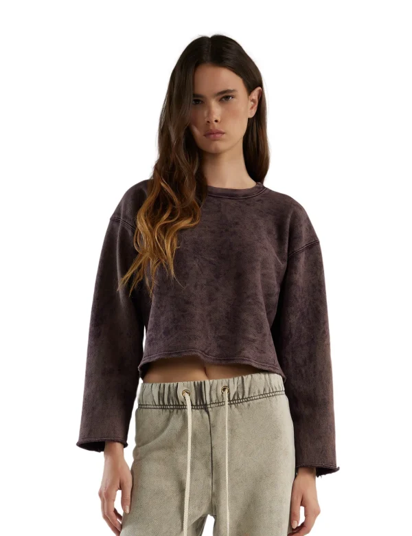Online LES TIEN Raven Raw Crop Crew Fig Mineral