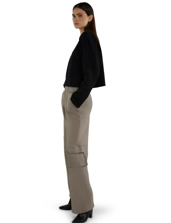 Clearance LES TIEN Raven Raw Crop Crew Jet Black
