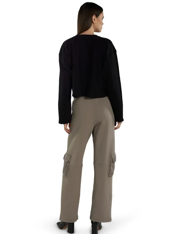 Clearance LES TIEN Raven Raw Crop Crew Jet Black