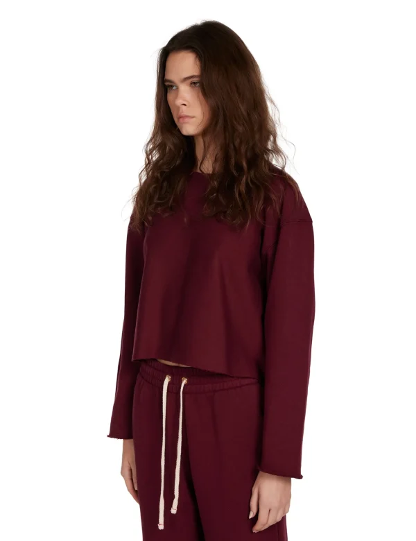 Discount LES TIEN Raven Raw Crop Crew Bordeaux