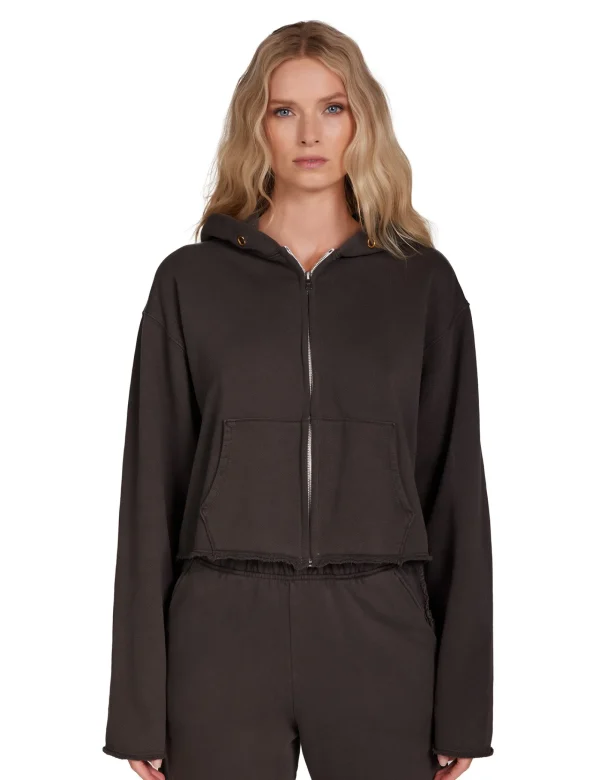 Discount LES TIEN Rosa Raw Zip Hoodie Vintage Black