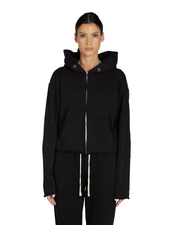 Sale LES TIEN Rosa Raw Zip Hoodie Jet Black