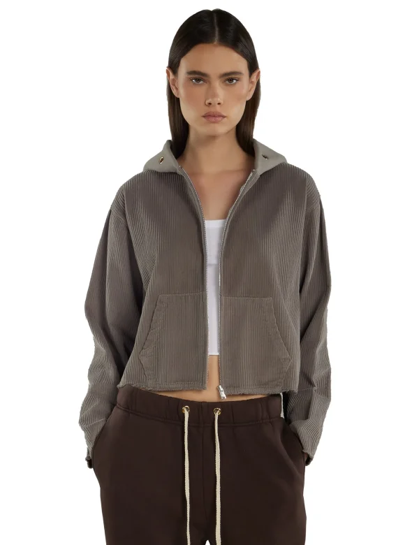 New LES TIEN Rosa Raw Zip Hoodie Dove