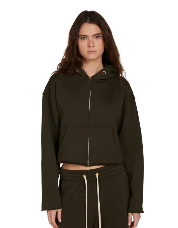 Discount LES TIEN Rosa Raw Zip Hoodie Forest