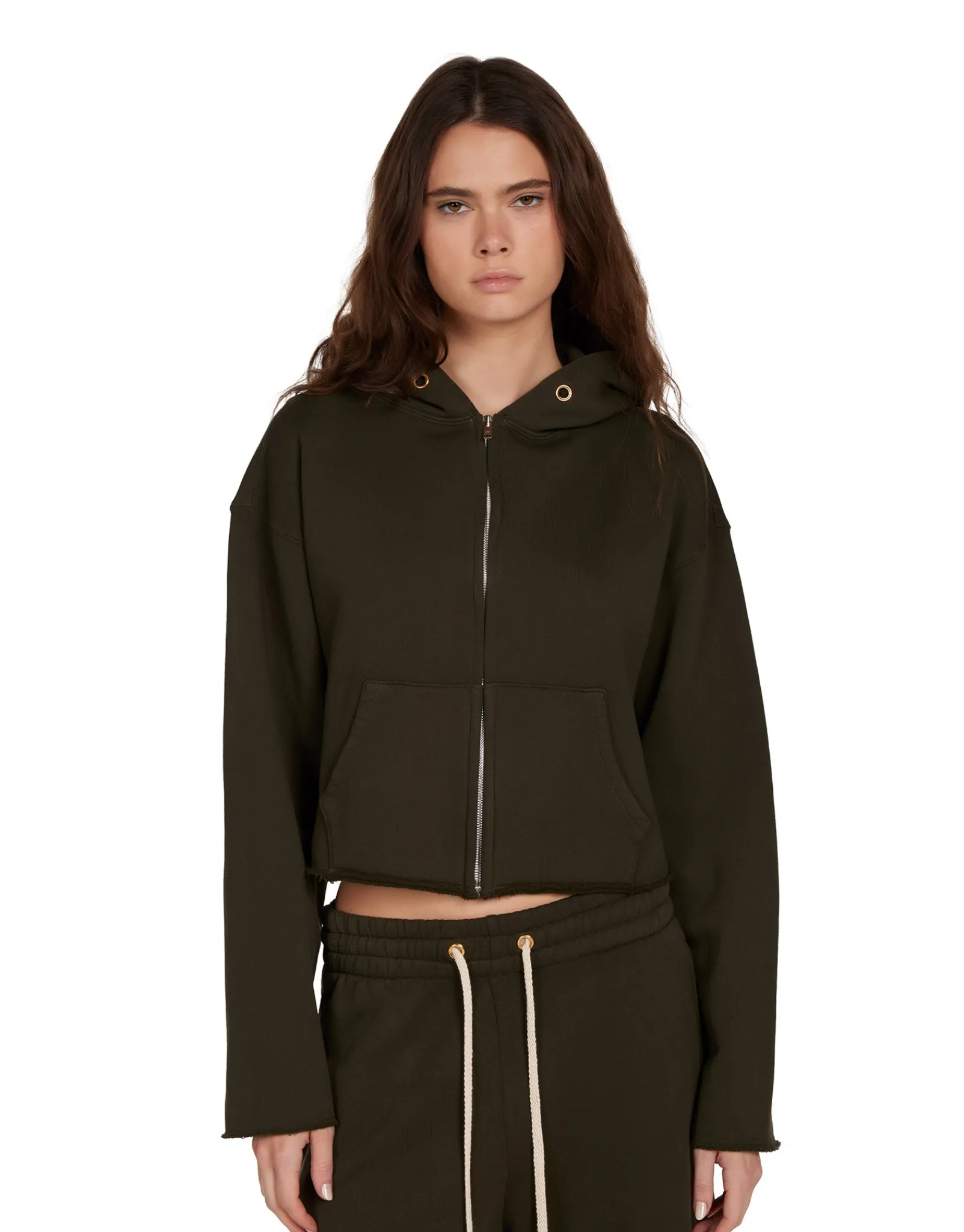 rosa_raw_zip_hoodie_0-7.webp Discount LES TIEN Rosa Raw Zip Hoodie Forest