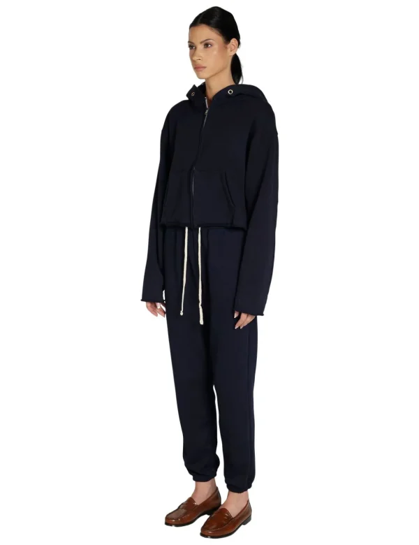 Clearance LES TIEN Rosa Raw Zip Hoodie Navy
