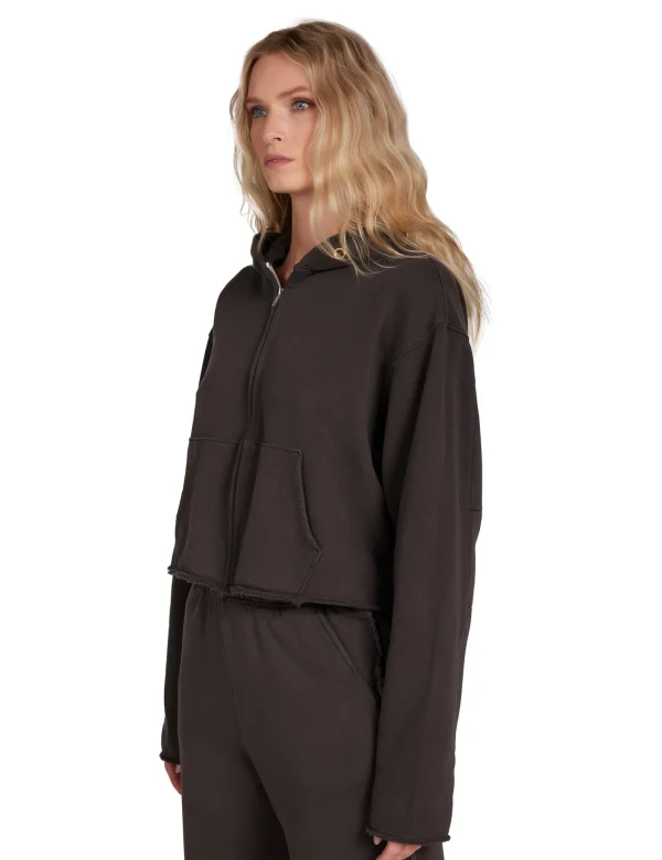 Discount LES TIEN Rosa Raw Zip Hoodie Vintage Black