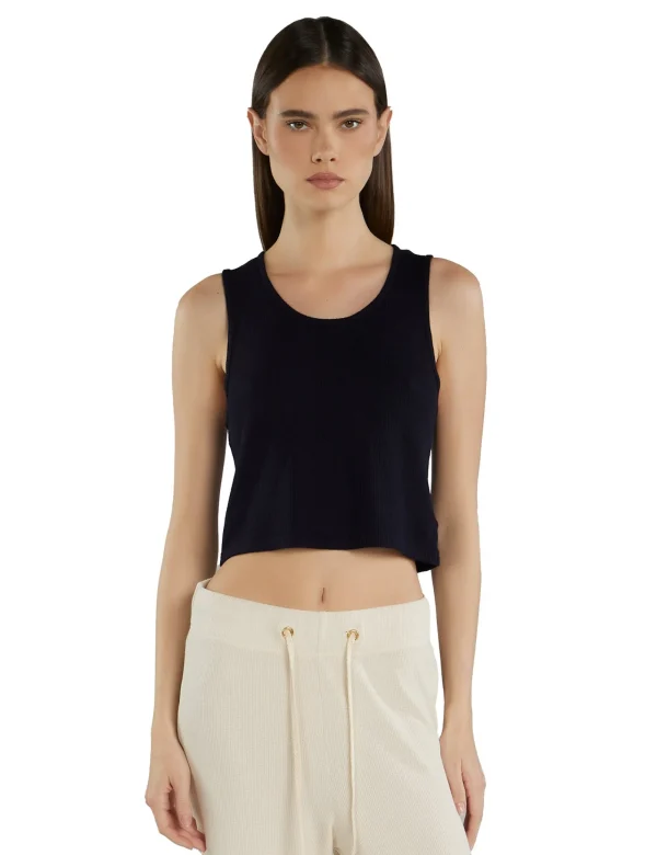 Sale LES TIEN Talya Crop Tank Navy