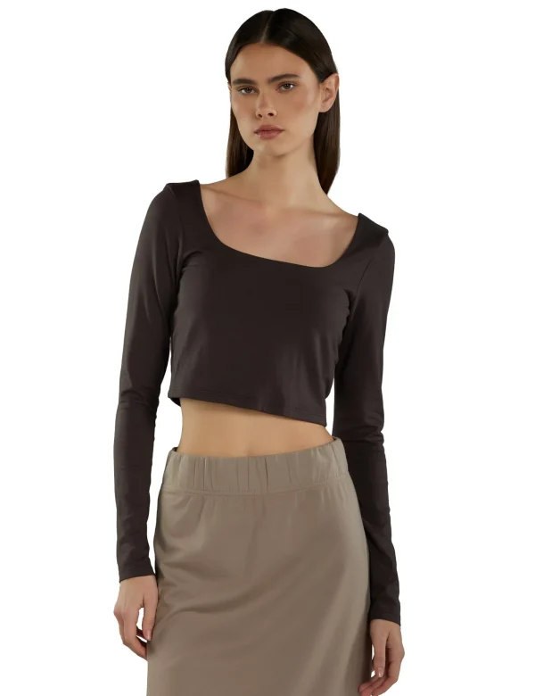 Sale LES TIEN Tess Square Neck Long Sleeve Vintage Black