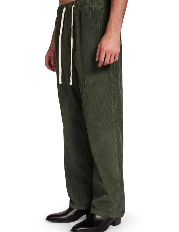 New LES TIEN Wide Wale Corduroy Classic Pant Dark Moss
