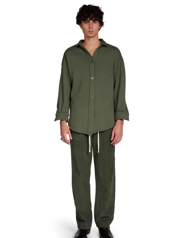 New LES TIEN Wide Wale Corduroy Classic Pant Dark Moss