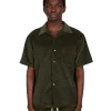 New LES TIEN Wide Wale Corduroy Cuban Shirt Forest