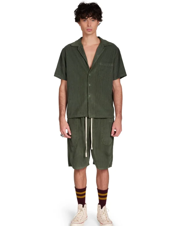 Online LES TIEN Wide Wale Corduroy Cuban Shirt Dark Moss