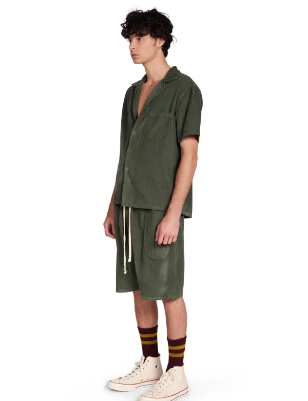 Online LES TIEN Wide Wale Corduroy Cuban Shirt Dark Moss