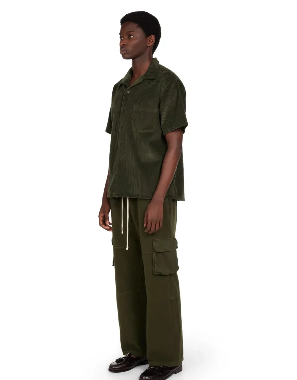 New LES TIEN Wide Wale Corduroy Cuban Shirt Forest