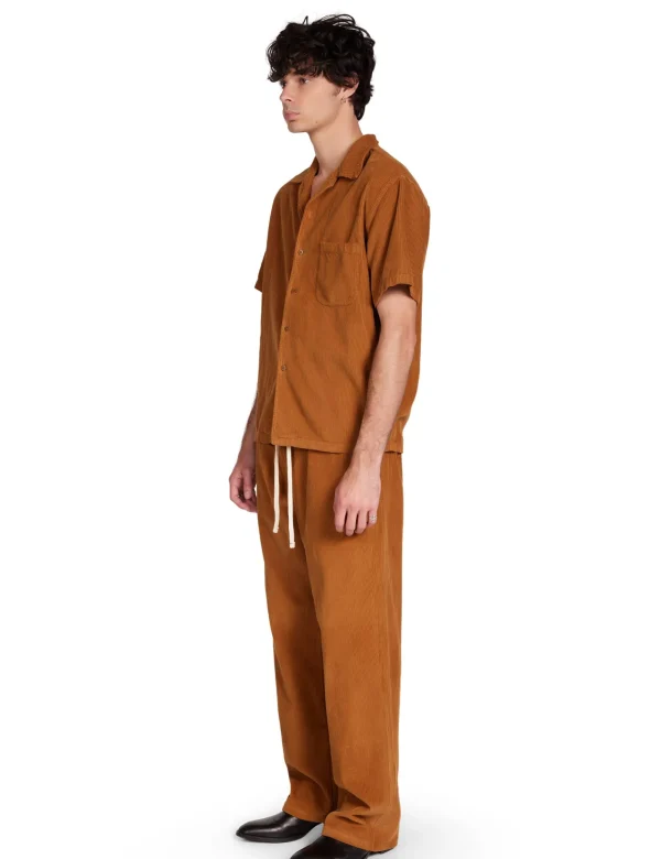 New LES TIEN Wide Wale Corduroy Cuban Shirt Sahara