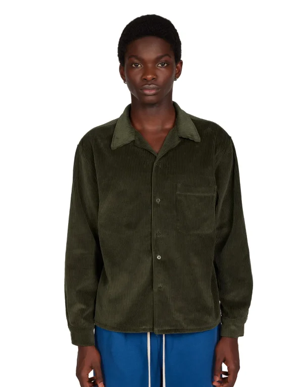Fashion LES TIEN Wide Wale Corduroy L/S Cuban Shirt Forest