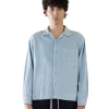 Online LES TIEN Wide Wale Corduroy L/S Cuban Shirt Washed Dusty Blue