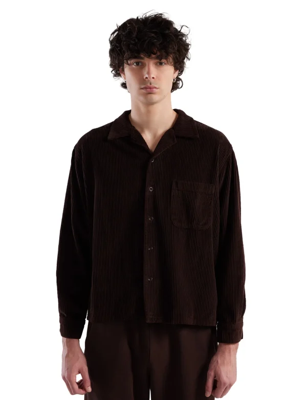 Discount LES TIEN Wide Wale Corduroy L/S Cuban Shirt Brown Fig Stone