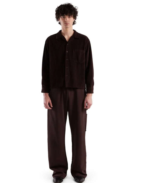 Discount LES TIEN Wide Wale Corduroy L/S Cuban Shirt Brown Fig Stone