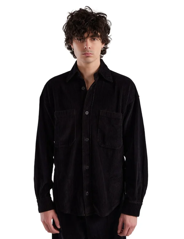 Clearance LES TIEN Wide Wale Corduroy Oversized Button Up Black