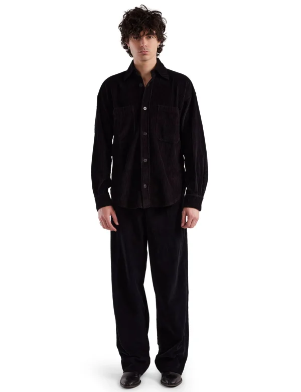 Clearance LES TIEN Wide Wale Corduroy Oversized Button Up Black