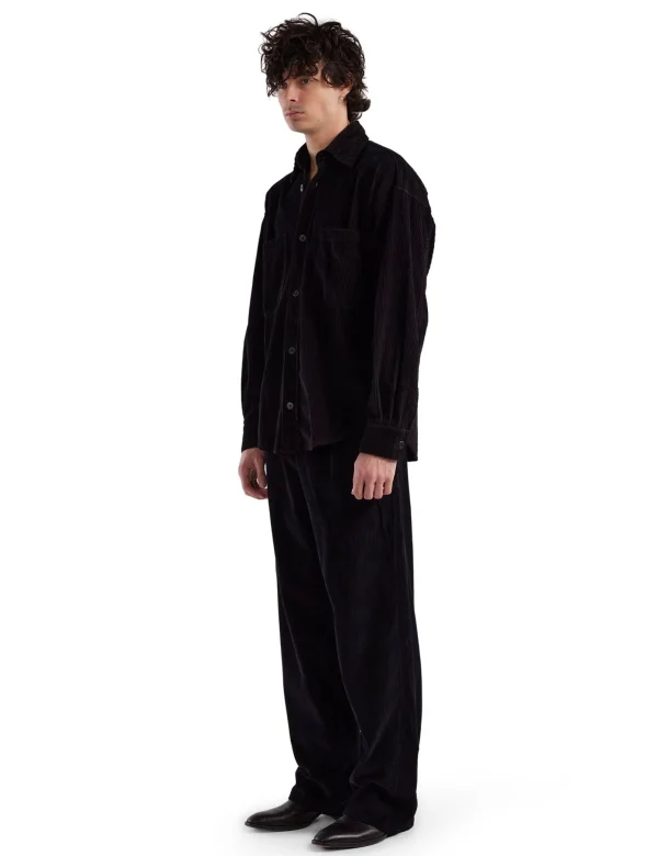 Clearance LES TIEN Wide Wale Corduroy Oversized Button Up Black