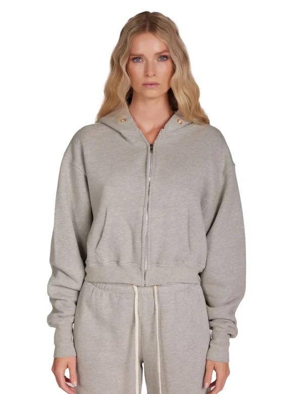 Sale LES TIEN Zendaya Crop Zip Hoodie Heather Grey