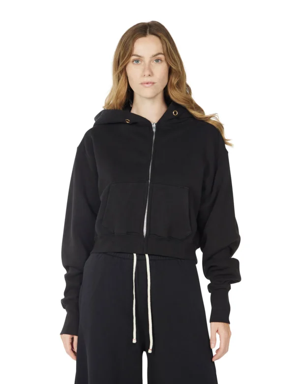 Hot LES TIEN Zendaya Crop Zip Hoodie Jet Black